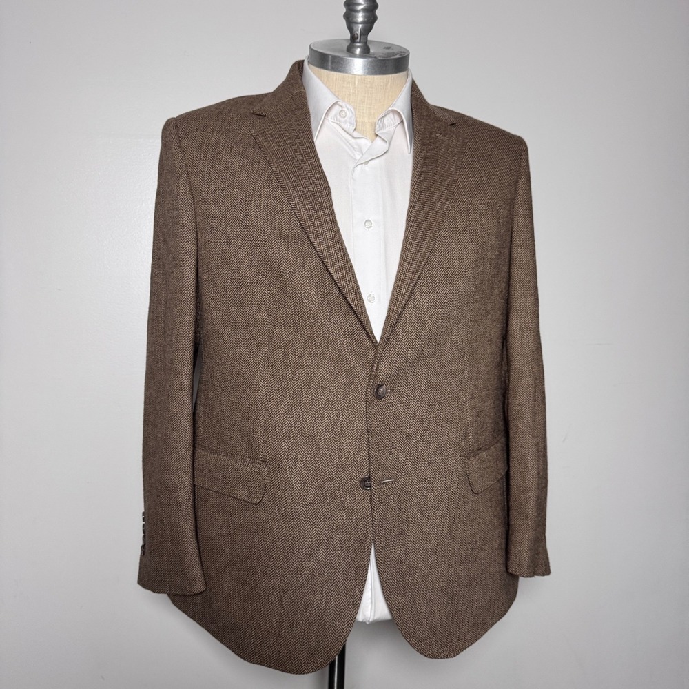 Polo Ralph Lauren Blazer Mens 48R Brown Herringbone Wool Blend Sport Coat